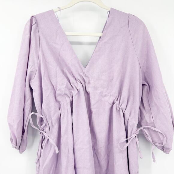 NWT‎ Fashion Nova Preppy Beachy Shirley Linen Blend Mini Dress Size 1X Lavender - Picture 3 of 8